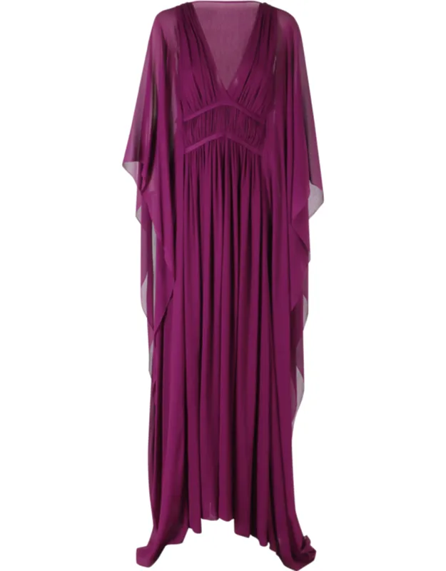 Flutter Sleeve V-neck Silk Maxi Dress