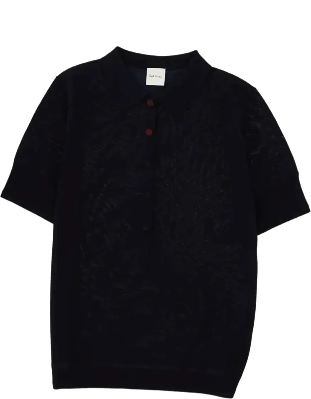 Textured Pattern Merino Wool Polo Shirt