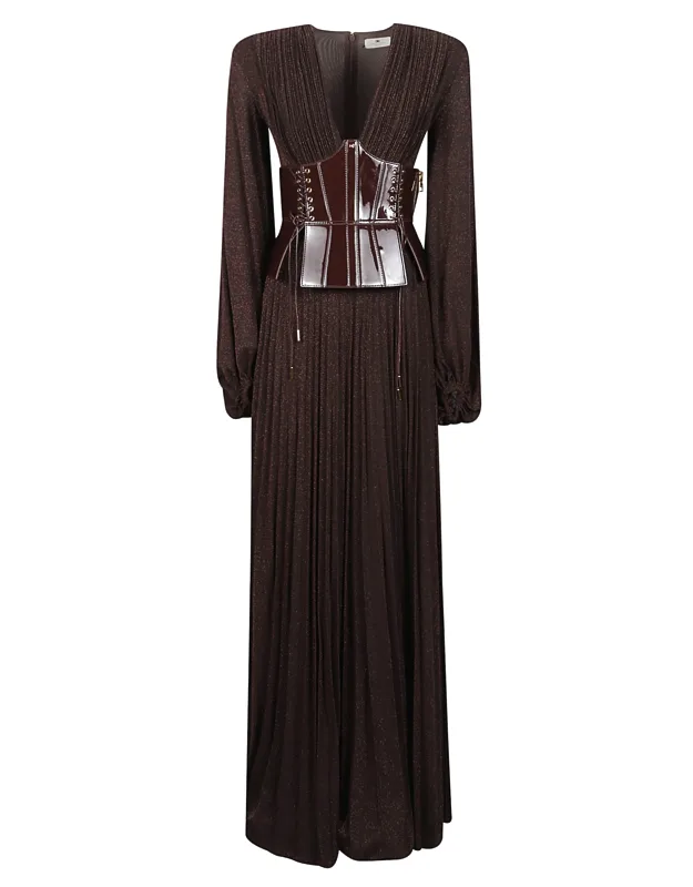 Deep V-neck Corset Belt Maxi Dress