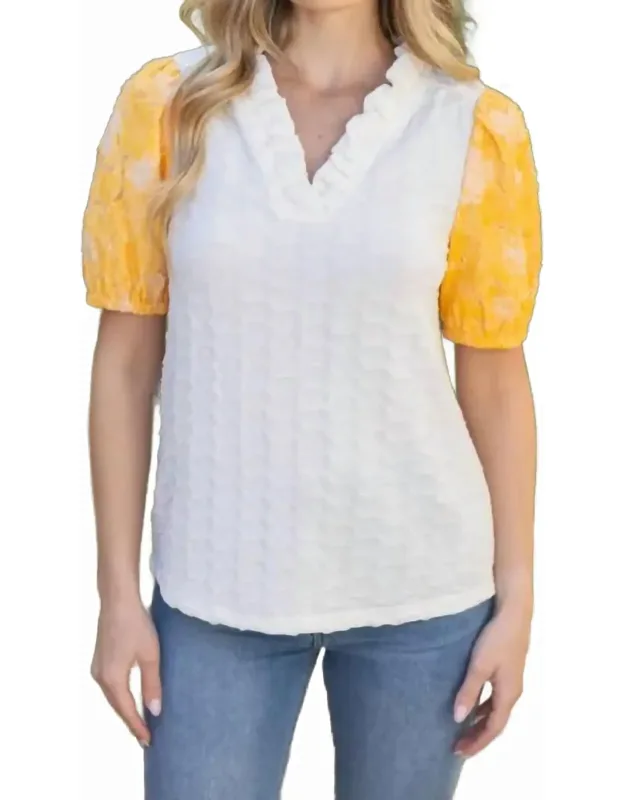Floral Burn Out Organza Puff Sleeve Top
