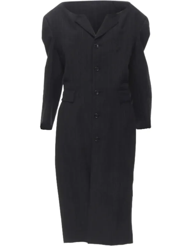 Pinstripe Frayed Cut Collar Boxy Coat