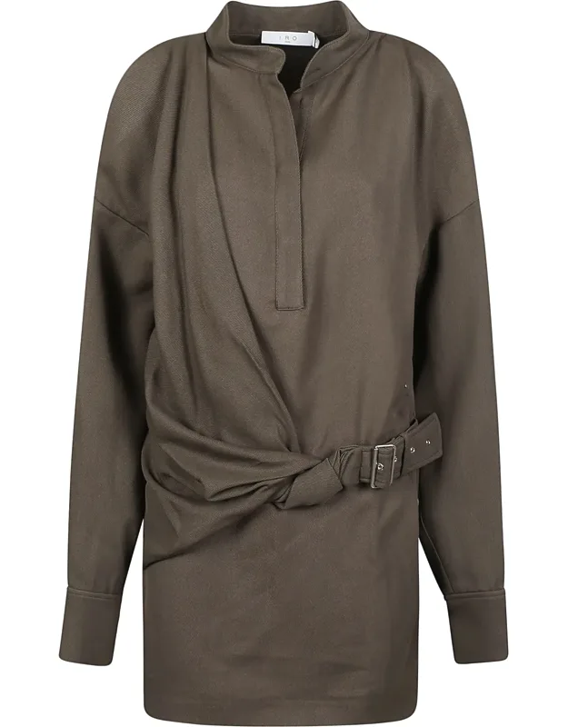 Viscose-blend Wrap High Collar Day Dress