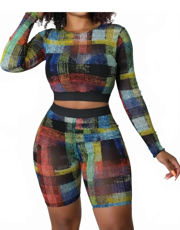 Plaid Crop Bermuda Shorts Set