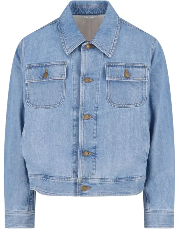Cropped Classic Collar Flap Pocket Denim Jacket
