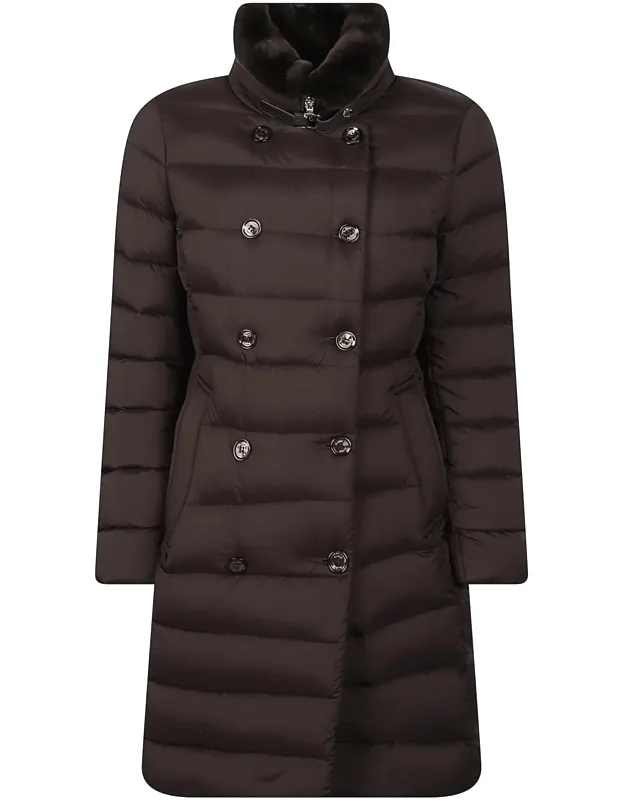 Double-breasted Quilted High-collar Down Coat