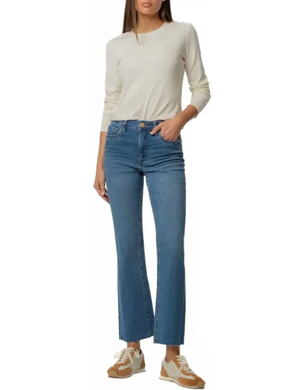 High Rise Ankle Flare Jeans With Leg Inset