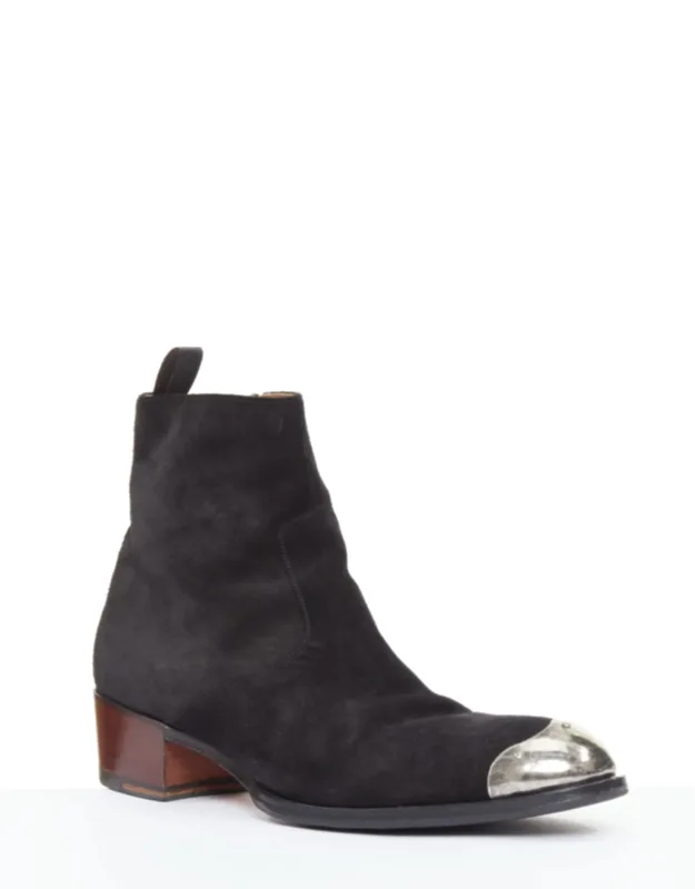 Sheldon Suede Metal Toe Block Heel Boots