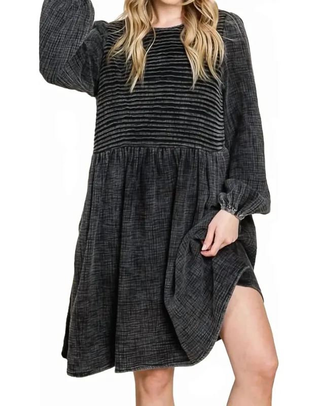 Cotton Front Pintuck Midi Dress