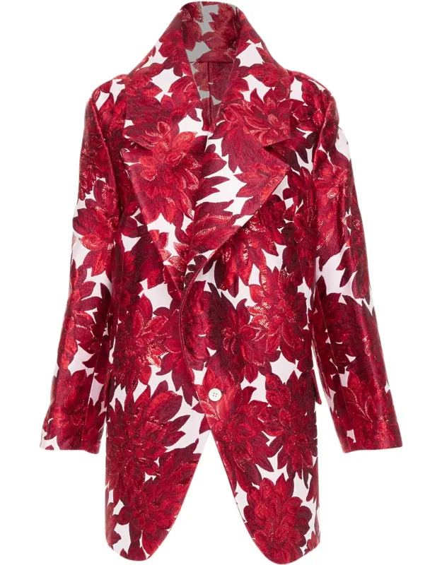Floral Brocade Single Button Trapeze Coat
