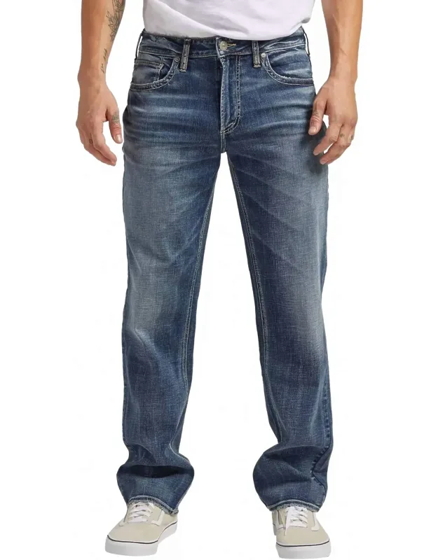 Grayson Jeans In Vintage-inspired Crosshatch Pattern, Comfortable Fit
