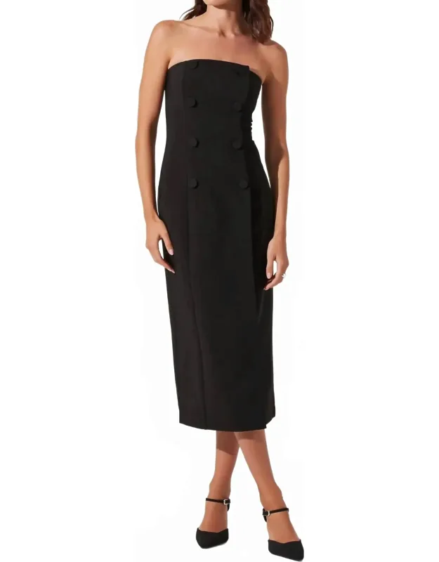 Strapless Double Breasted Button Dress