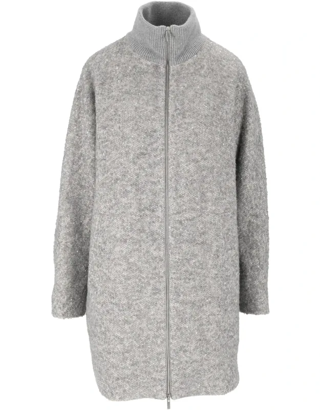 Textured Knit Zip-up Coat