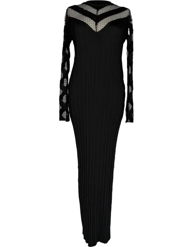 Pleated Long Sleeve Maxi Dress