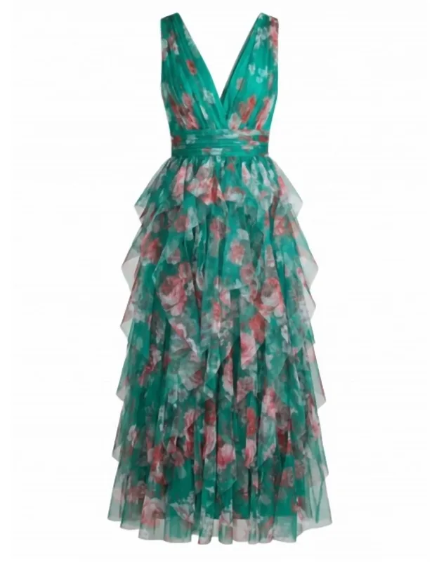 V-neck Mesh Layered Dress