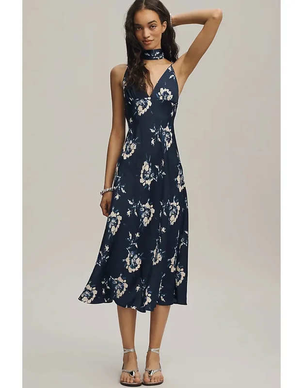 Scarf-neck Midi Dress