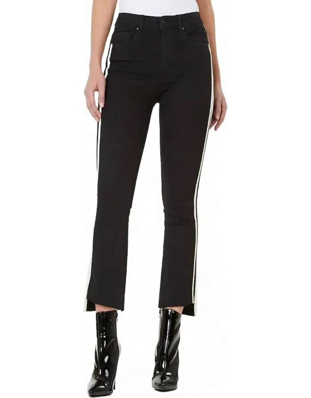 High Rise Side Stripe Flare Leg Cropped Jeans