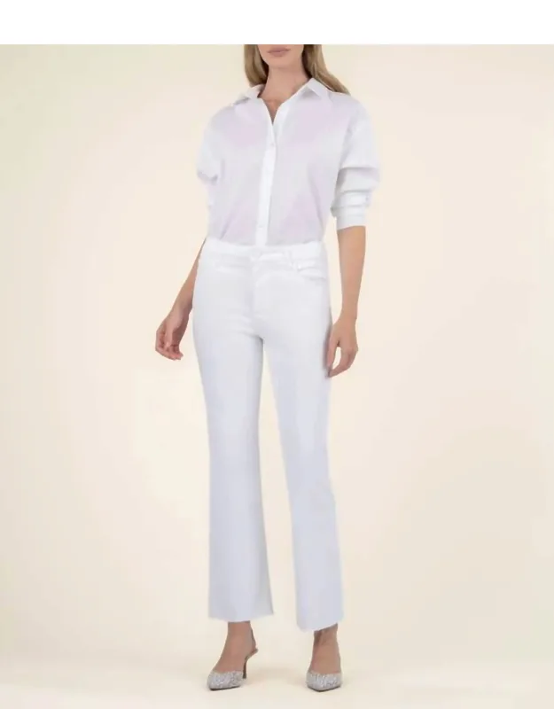 High Rise Ankle Flare Jeans With Raw Hem