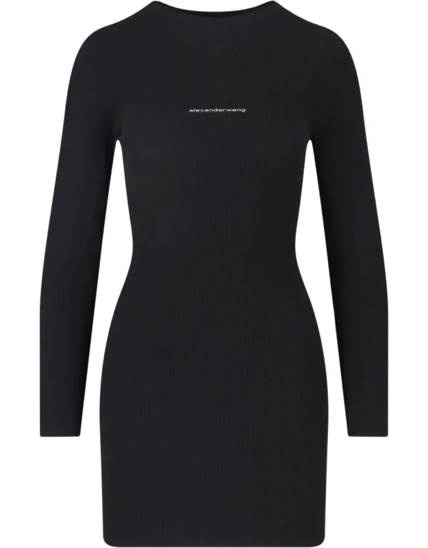Fitted Mini Dress With Round Neckline And Front Logo Detail