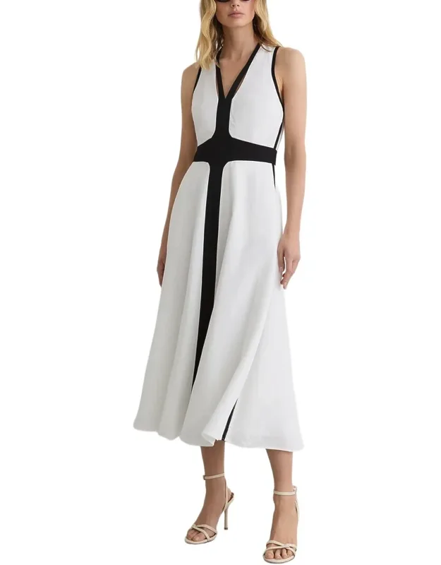Petite Nova Contrast Trim Cross Back Linen-blend Midi Dress