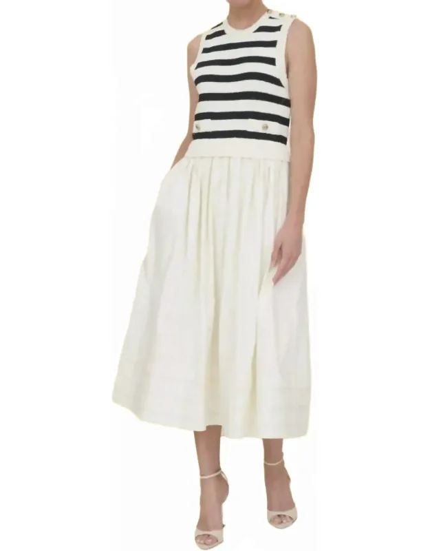 Mixed Media Stripe Midi Dress