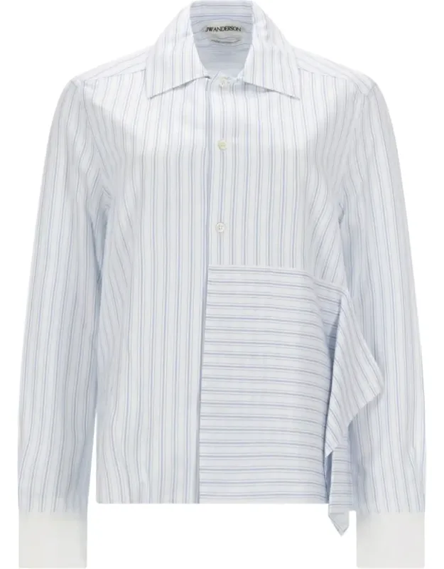 Asymmetrical Striped Draped Cotton Shirt