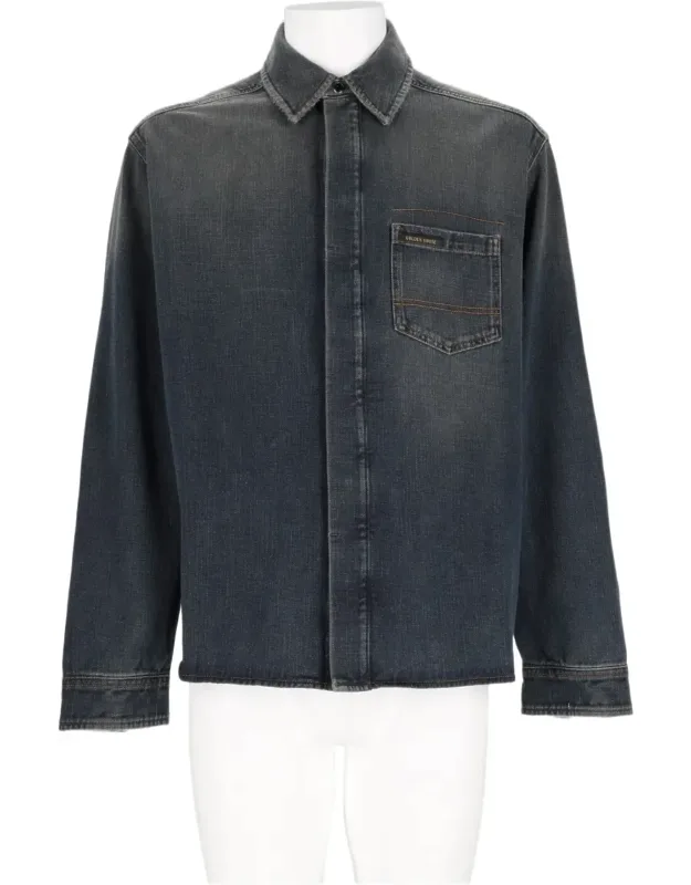 Faded Dark Blue Classic Collar Cotton Jacket