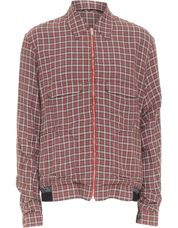 Plaid Check Wool Rib Zip Bomber Shirt