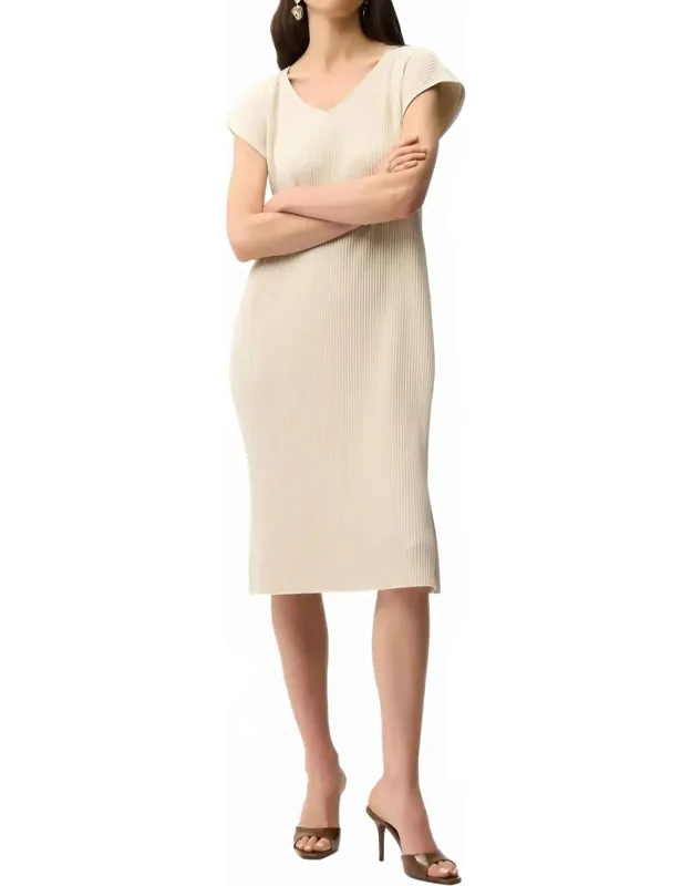 Pleated V-neck Midi Shift Dress