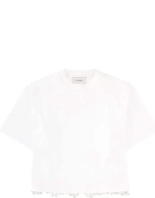Cropped Embroidered Pearl Cotton T-shirt