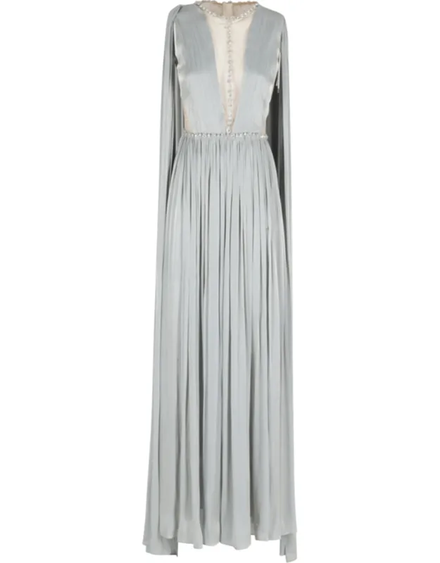 Crystal-embellished Pleated Evening Dress