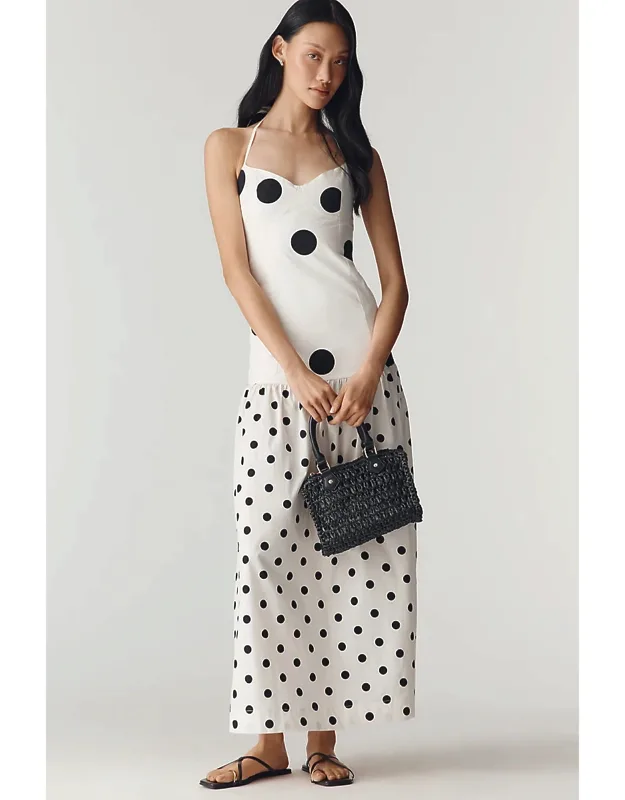 Dotted Halter Maxi Dress