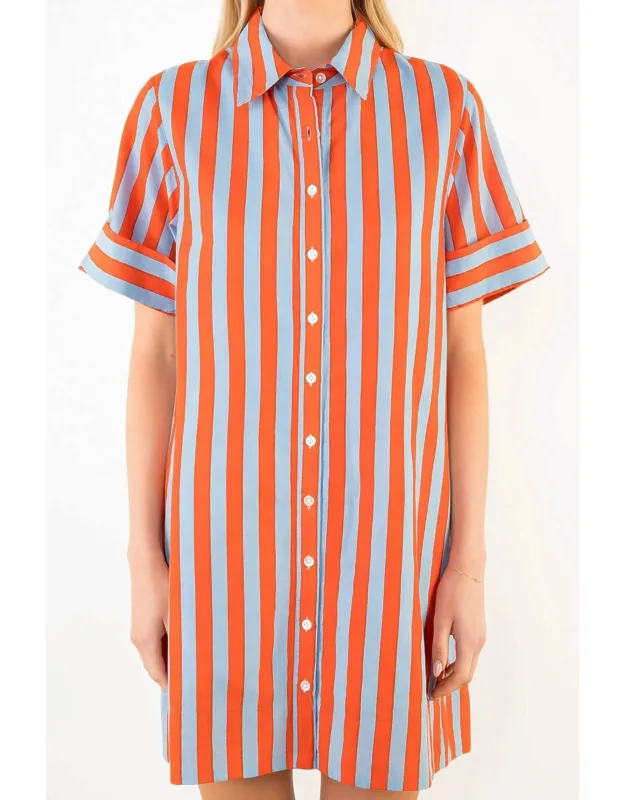 Heather Boardwalk Stripe Button Up Dress