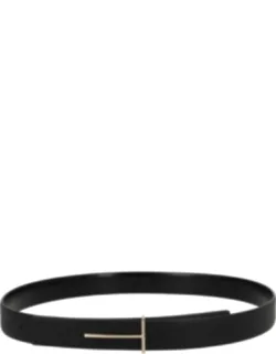 T-shaped Buckle Narrow Calf Leather Belt