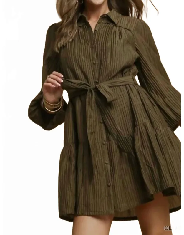 Crinkle Button Front Tiered Mini Dress