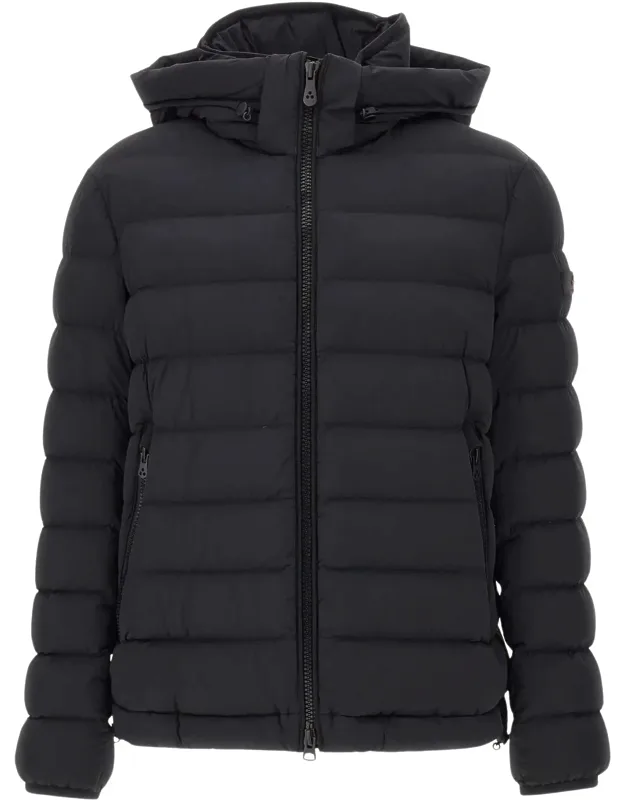 Quilted Down Jacket With Hood And Zippered Pockets