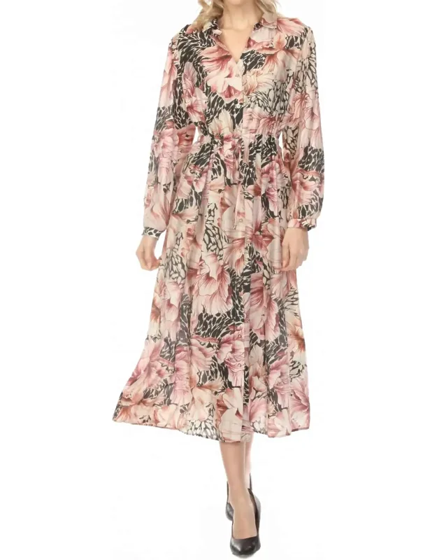 Floral Button Front Midi Dress