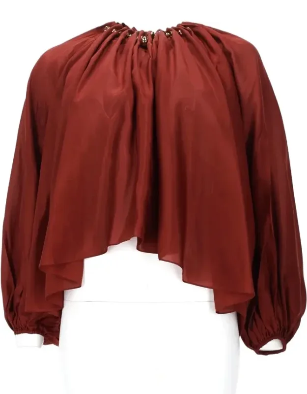 Aster Ruched Beaded Silk Blouse