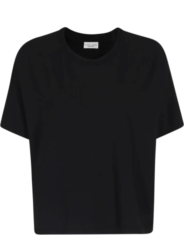 Ribbed Trim Relaxed Cropped Viscose-blend T-shirt