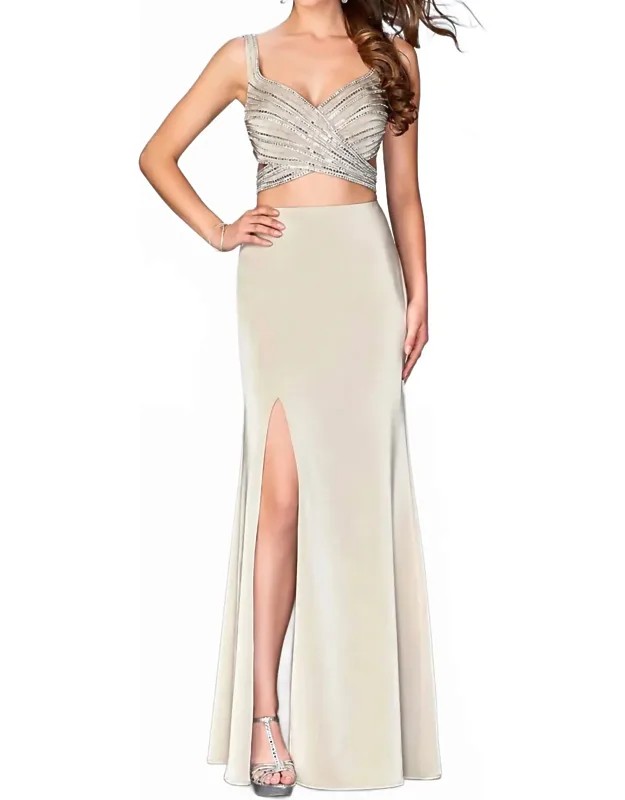 Glittering Stripes Crisscross Evening Dress