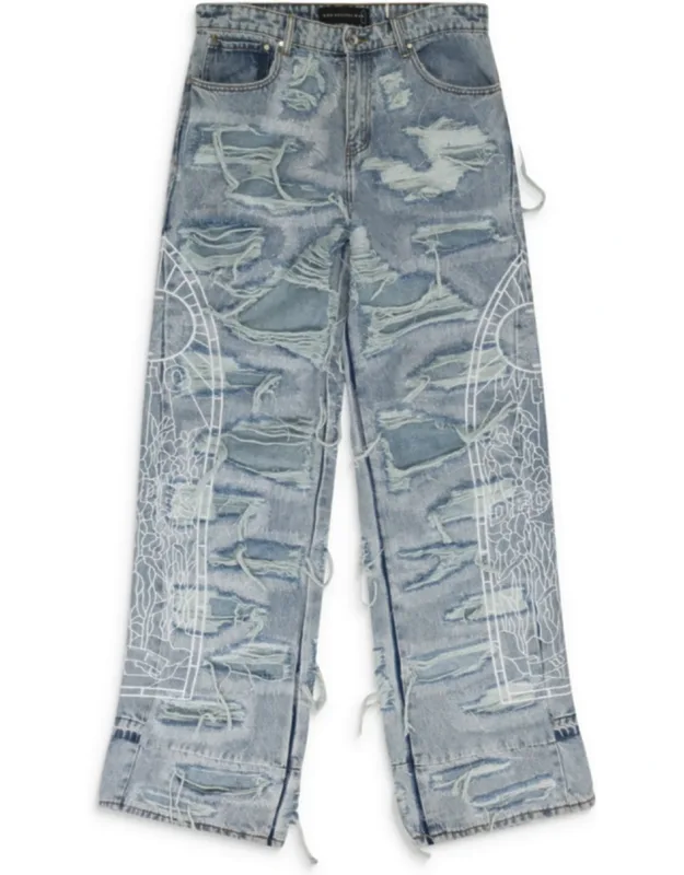 Distressed Overlay Straight-fit Jeans