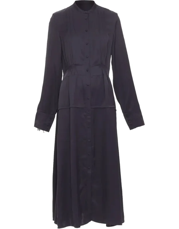 Pleated Long Sleeve Shirt Dress