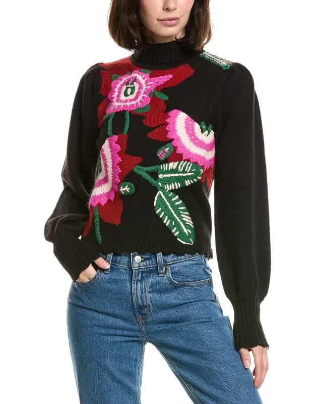 Bold Colorful Flower Knit Wool-blend Sweater