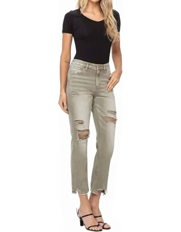 High Rise Crop Straight Denim Jeans