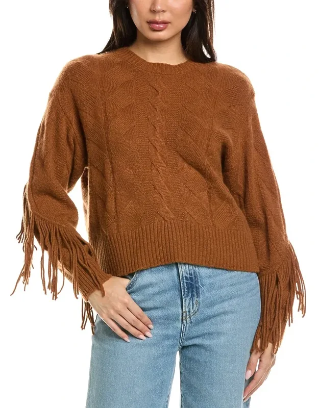 Cable Fringe Crewneck Sweater