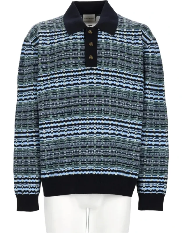 Textured Striped Knitted Polo Shirt