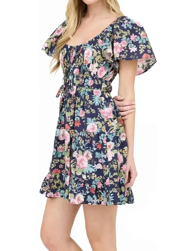 Floral Front Tie Tiered Mini Dress