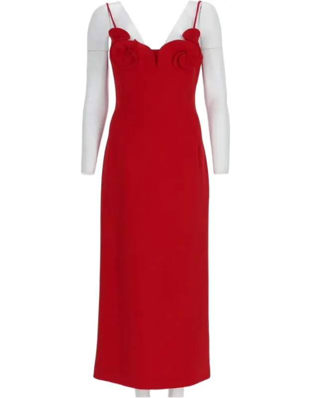 Fitted Midi Dress With Floral Appliqué Details