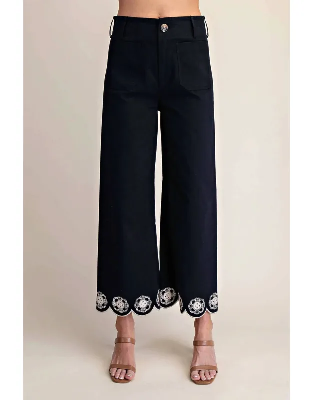 Embroidered Scallop Leg Pants