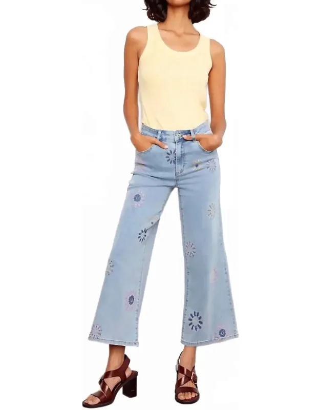 Wide Leg Crop Pixel Flower Jeans