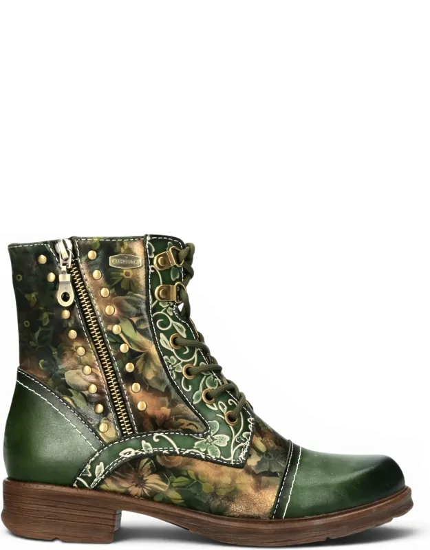 Floral Victorian Leather Lace-up Ankle Boots